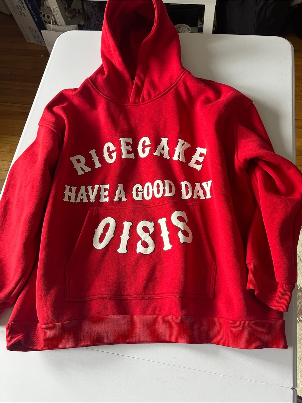 UNISEX Red Hoodie "RICECAKE HAVE A GOOD DAY"